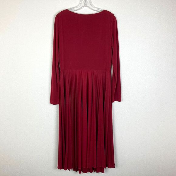 Coldwater Creek Pleated Maxi Dress Size 10 Burgundy Red Stretch Side Zip - Picture 4 of 7